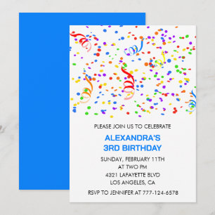 Invitations de 3ème anniversaire Confetti Rainbow