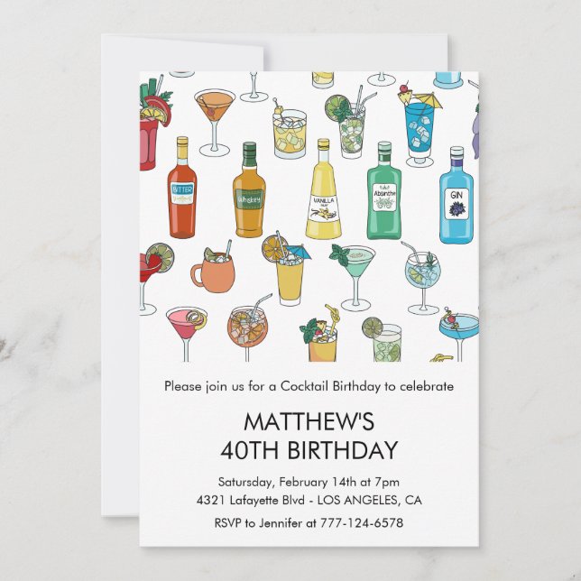 Invitations de 40e anniversaire Cocktail Contempor (Devant)