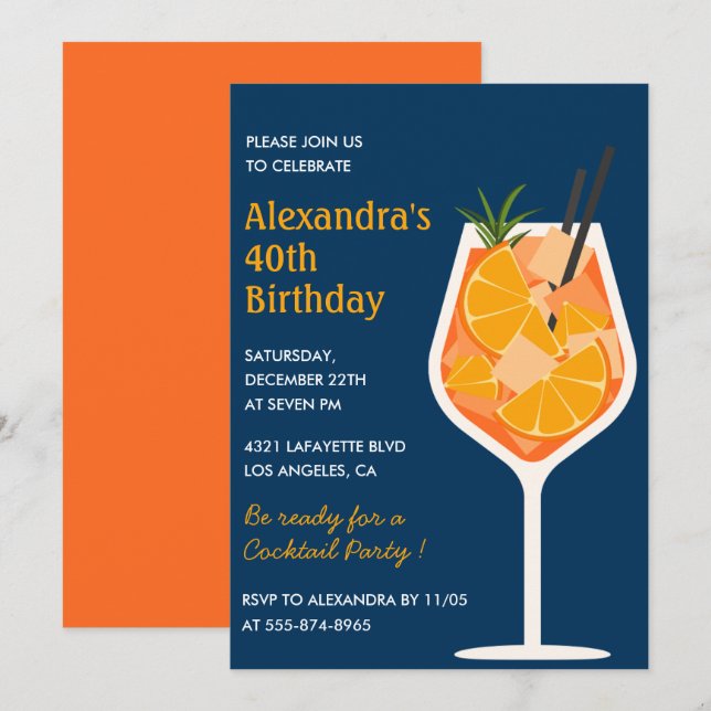 Invitations de 40e anniversaire Cocktail Elegant N (Devant / Derrière)