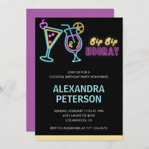 Invitations de 40e anniversaire Cocktail Neon Glow