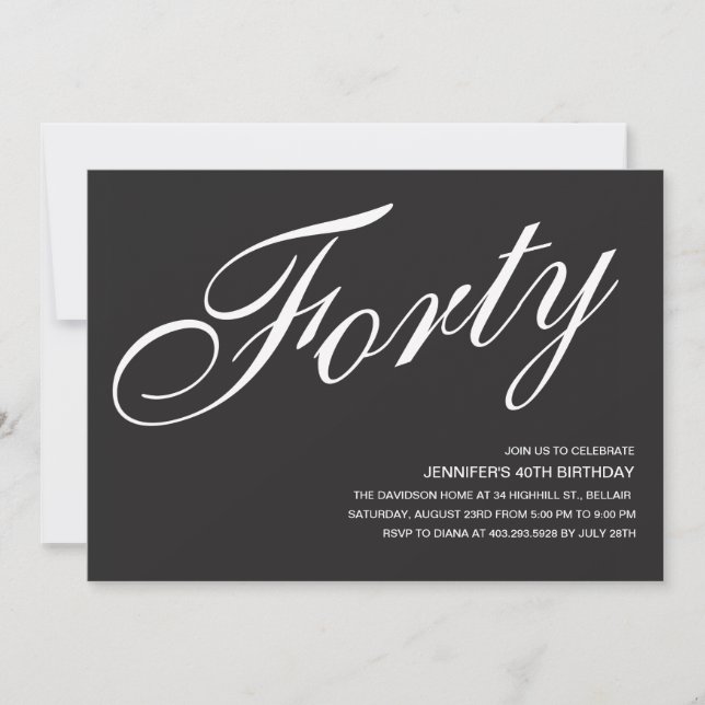 Invitations de 40e anniversaire en noir et blanc (Devant)