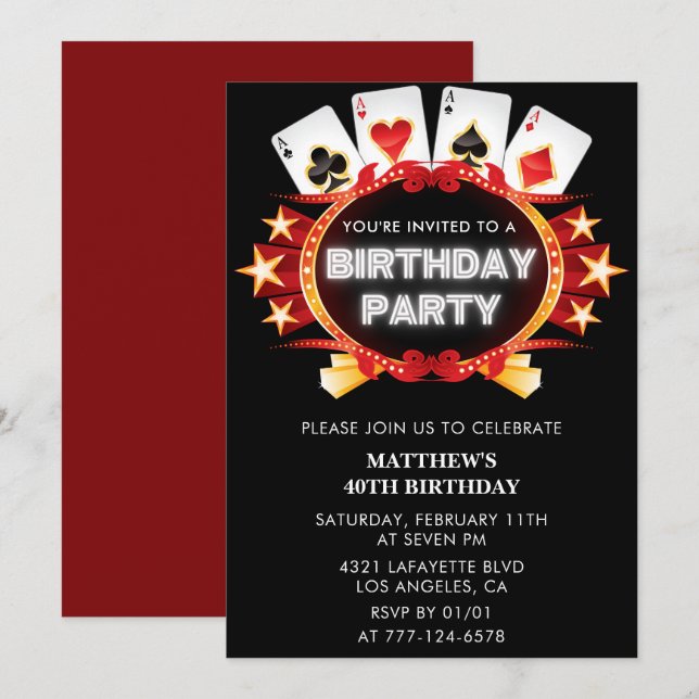 Invitations de 40e anniversaire Men Casino Poker (Devant / Derrière)