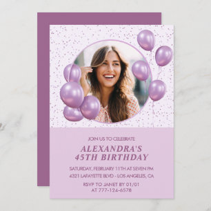 Invitations de 45e anniversaire Ballons Photo Purp