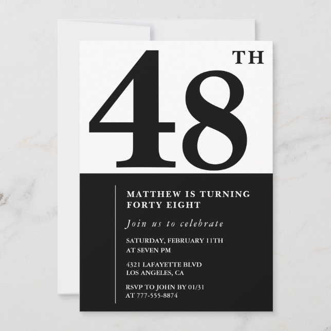Invitations de 48e anniversaire Black and White El (Devant)