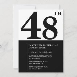 Invitations de 48e anniversaire Black and White El