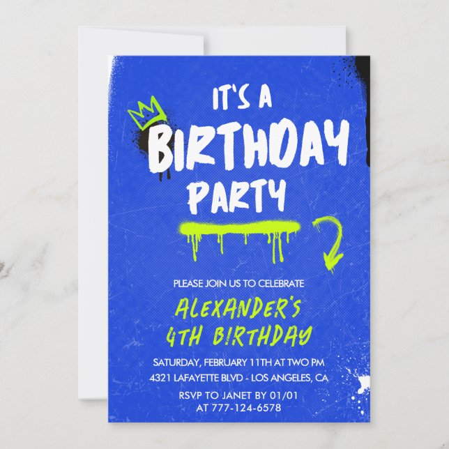 Invitations de 4e anniversaire Boy Graffiti Spray  (Devant)