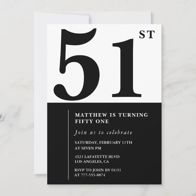 Invitations de 51e anniversaire Black and White El (Devant)