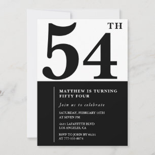 Invitations de 54e anniversaire Black and White El