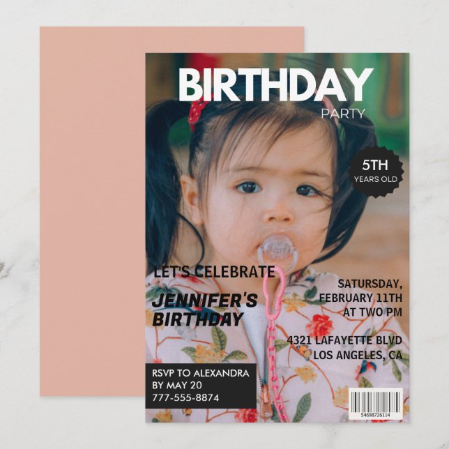 Invitations de 5e anniversaire Girl Magazine Couve (Devant / Derrière)