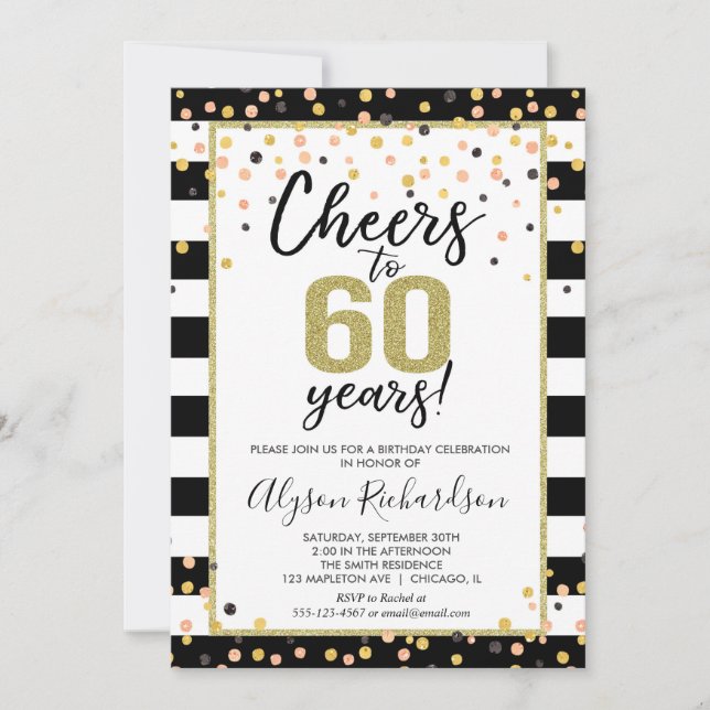 Invitations de 60e anniversaire, en noir et or (Devant)