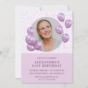 Invitations de 61e anniversaire Ballons Photo Purp
