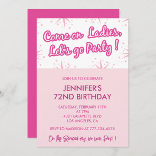 Invitations de 72e anniversaire rose Fun Fun Girly