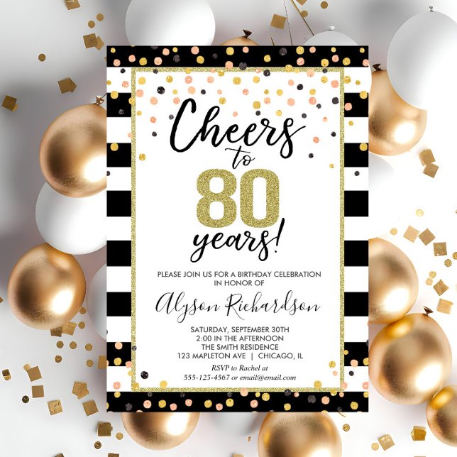 Invitations de 80e anniversaire, en noir et or (Créateur téléchargé)