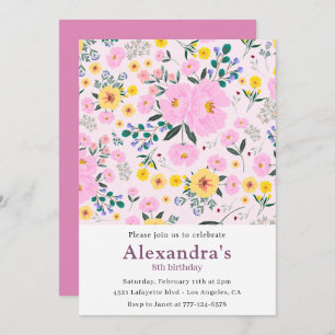 Invitations de 8e anniversaire Boho Floral Pink
