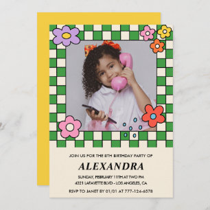 Invitations de 8e anniversaire Retro Fleurs Super