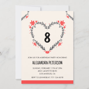 Invitations de 8ème anniversaire pour son coeur fl