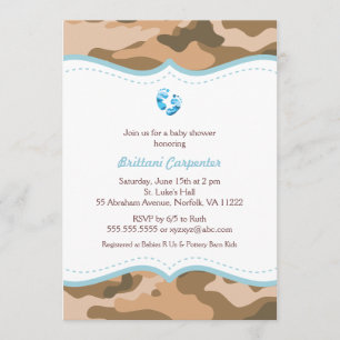 Invitations de Baby shower Camo bleu et Brown pied