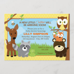 Invitations de baby shower d'amis de forêt de