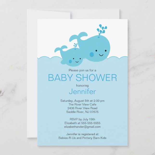 Invitations de baby shower de baleine de bébé (Devant)