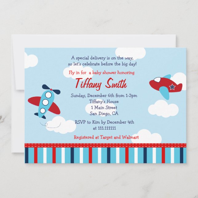 Invitations de baby shower de bébé d'aviateur (Devant)