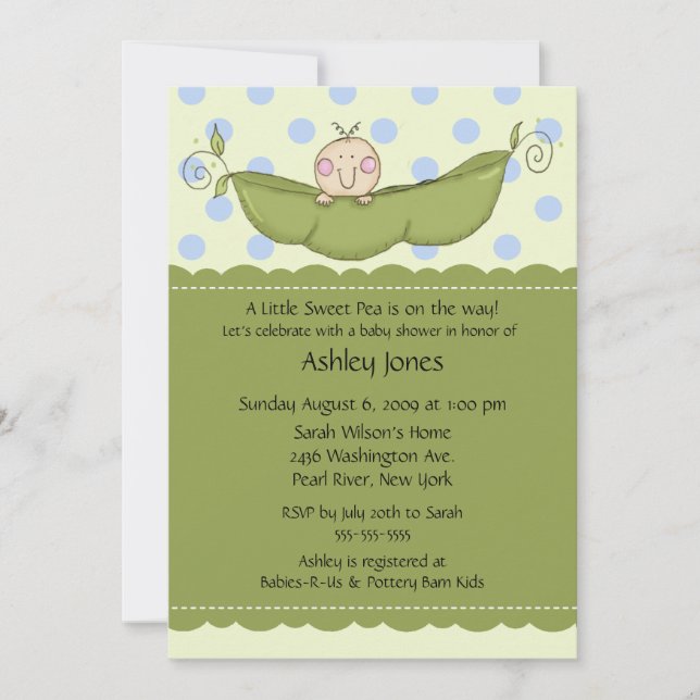 Invitations de baby shower de bébé de cosse de (Devant)