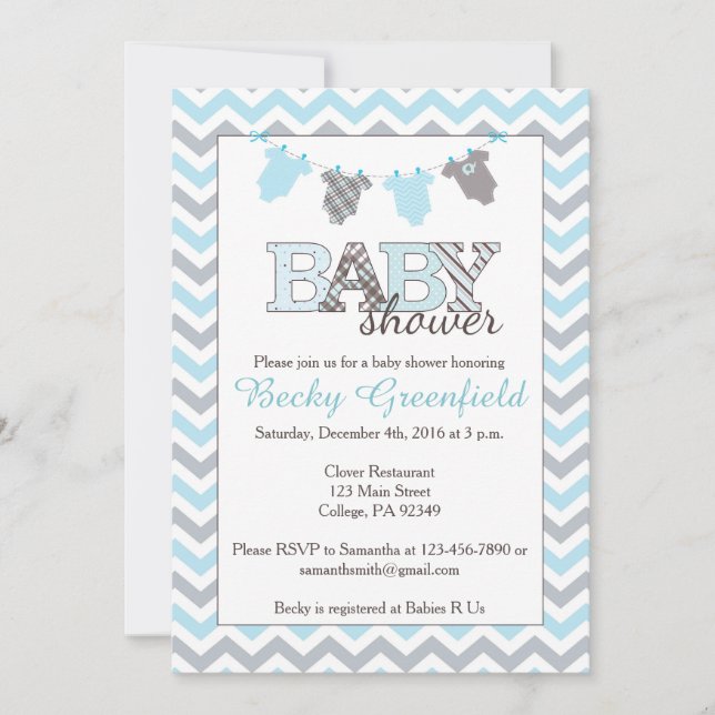 Invitations de baby shower de corde à  linge pour (Devant)