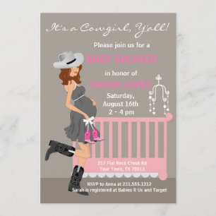 Invitations de baby shower de cow-girl - brune