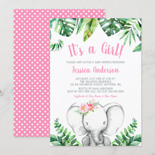 Invitations de baby shower de fille d'éléphant de