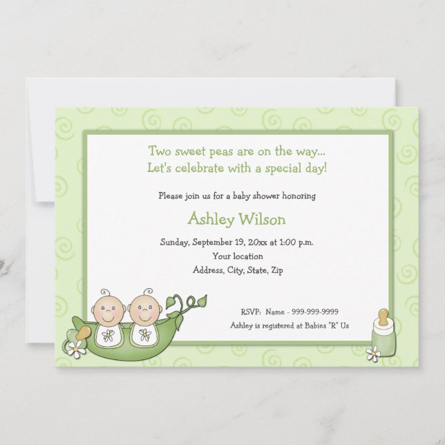 Invitations de baby shower de jumeaux (Devant)