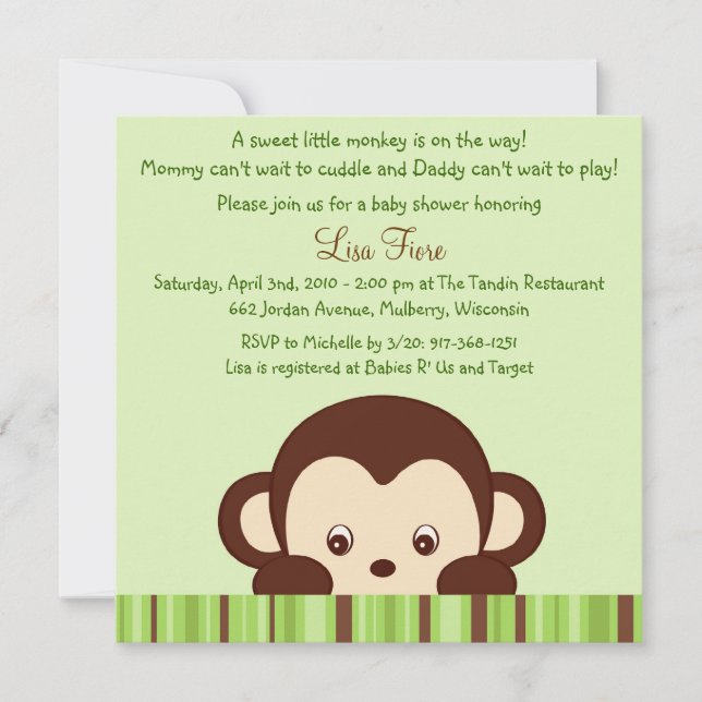 Invitations de baby shower de jungle de singe de (Devant)