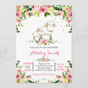 Invitations de baby shower de moutons de filles