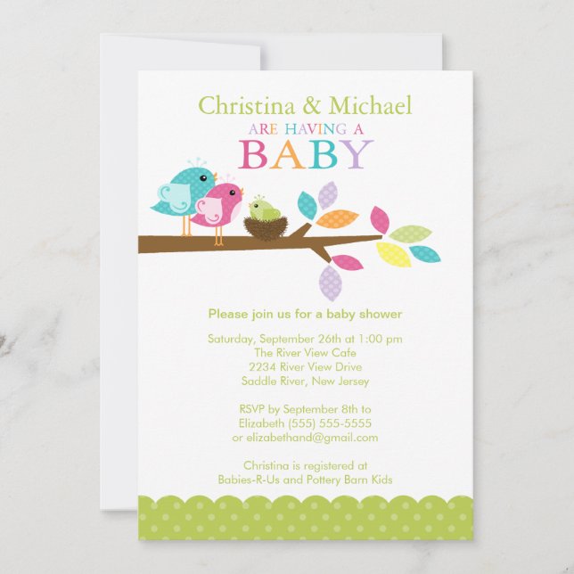Invitations de baby shower de nid d'oiseau de bébé (Devant)