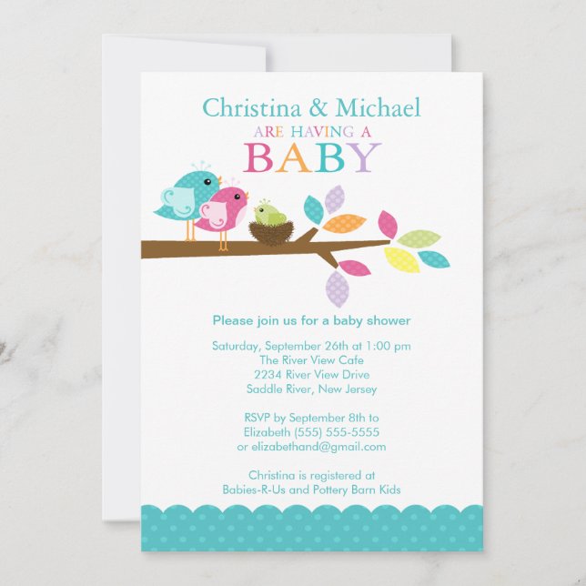 Invitations de baby shower de nid d'oiseau de bébé (Devant)