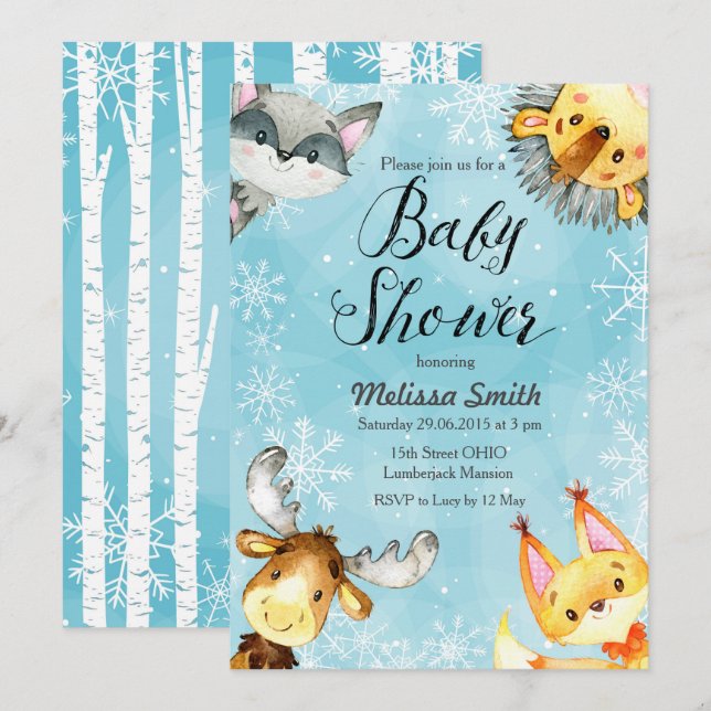 Invitations de baby shower de région boisée (Devant / Derrière)