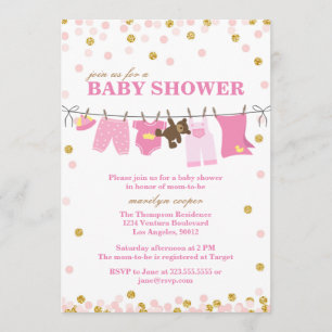 Invitations de baby shower de rose et d'or
