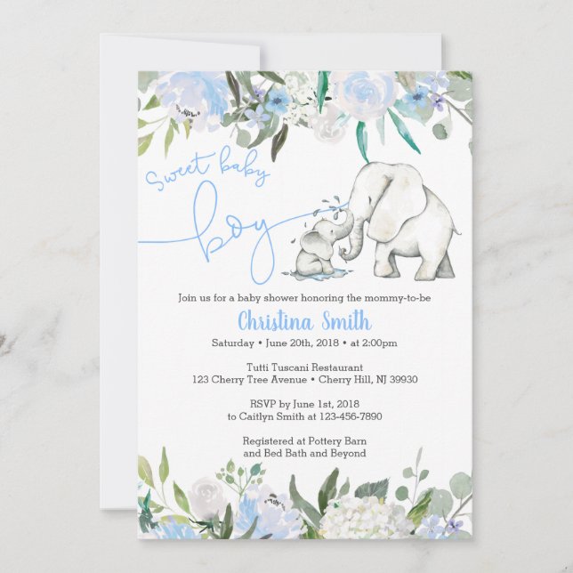 Invitations de baby shower d'éléphant pour un (Devant)
