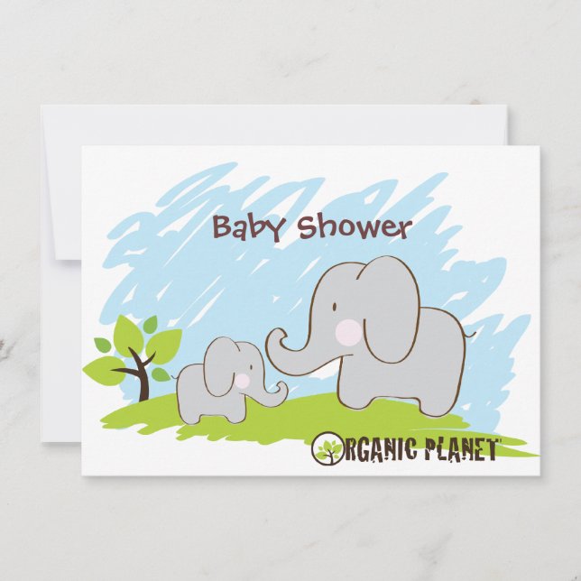 Invitations de Baby shower Elephant Organic Planet (Devant)