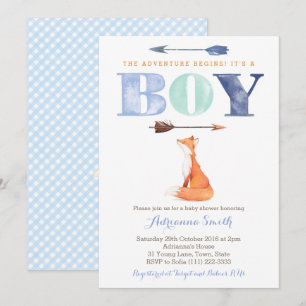 invitations de baby shower fox, bébé chute saupoud