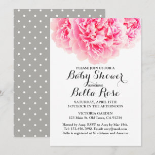 Invitations de Baby shower rose Grey Peony