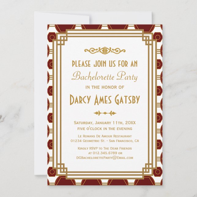 Invitations de Bachelorette Art Déco (Devant)