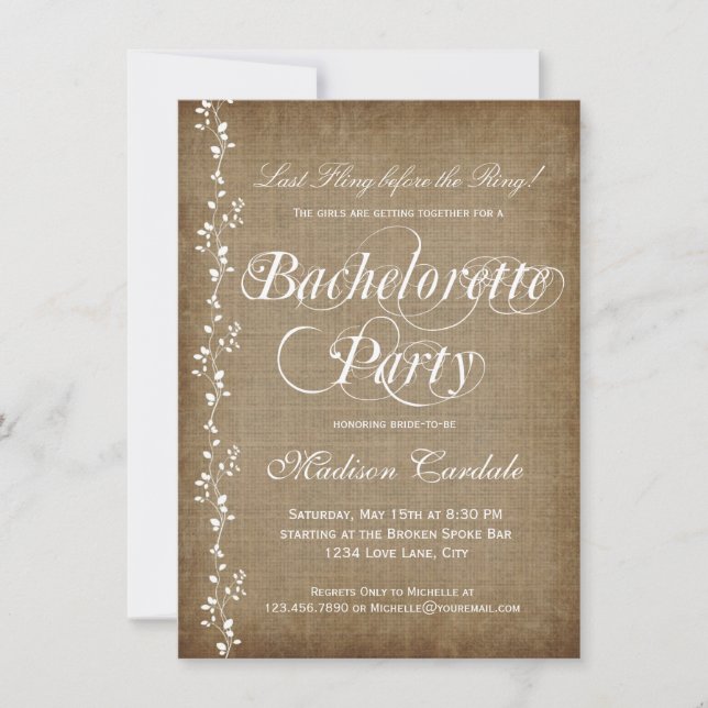 Invitations de Bachelorette de Rustic Vines (Devant)