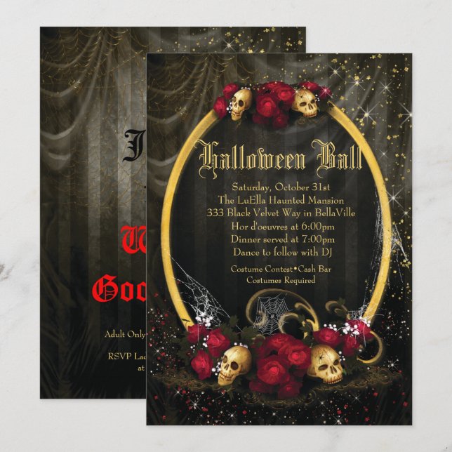 Invitations de bal costumé de Halloween (Devant / Derrière)