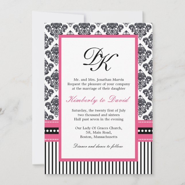 Invitations de bandes et de points en damas noir e (Devant)