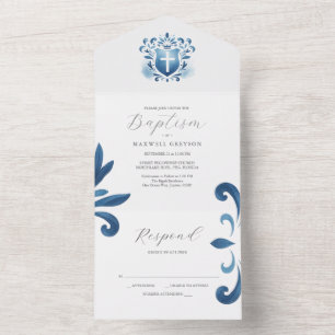 Invitations de baptême avec carte RSVP Dusty Blue