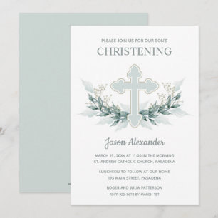 Invitations de baptême de croix d'aquarelle