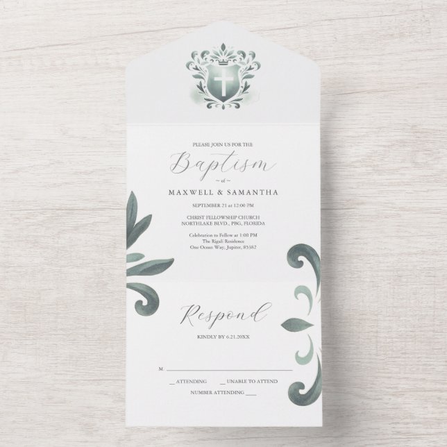 Invitations de baptême et carte RSVP Sage Green Cr (À l'intérieur)