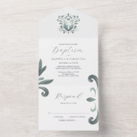 Invitations de baptême et carte RSVP Sage Green Cr
