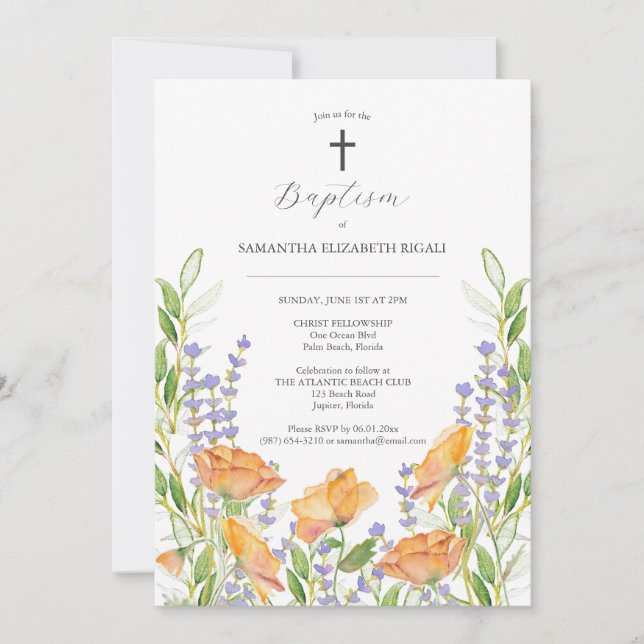 Invitations de baptême florale Fleurs sauvages d'a (Devant)
