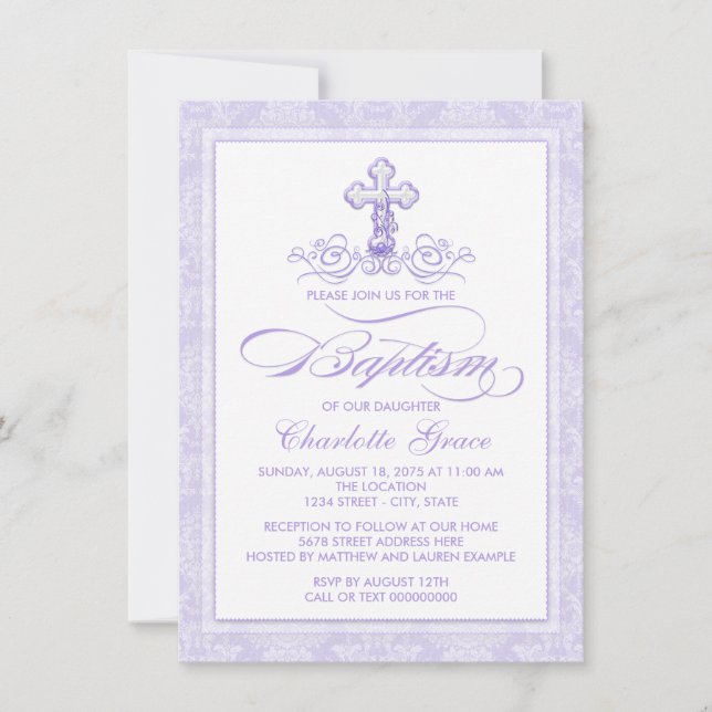 Invitations de baptême pourpre (Devant)