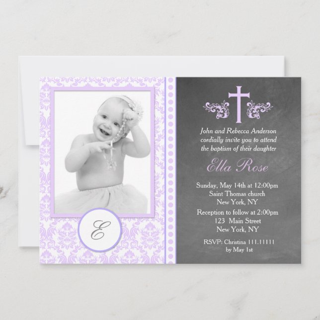 Invitations de baptême pourpre (Devant)